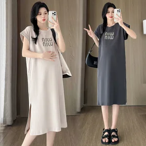 Summer Maternity Dress in Casual Style, Large Size, High-end and Fashionable, Made of Pure Cotton.