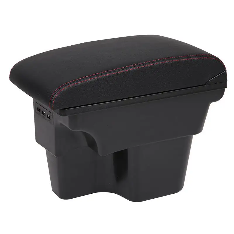 product armrest usb interface storage box red line car styling interior leather armrest-5