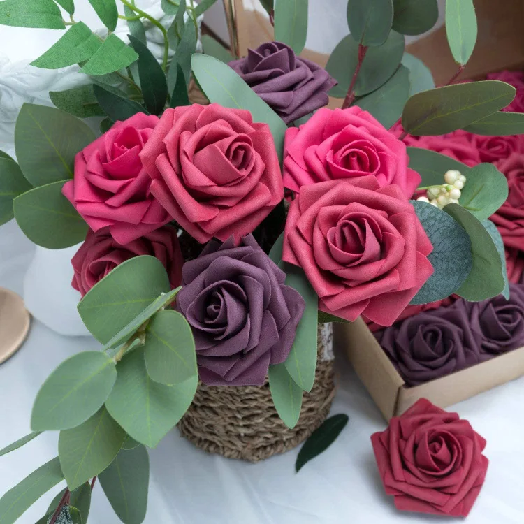 8cm White Pink Roses Artificial Flowers 25pcs Real Touch Artificial