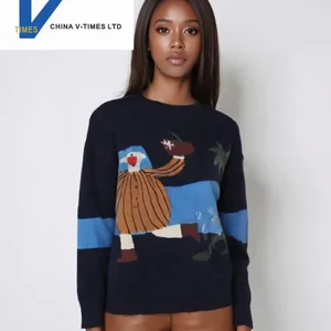 China V-times 2026 Spring and Autumn New Style Women's Black Knit Sweater Petite Fashion Printed Korean Style Womens Clothing