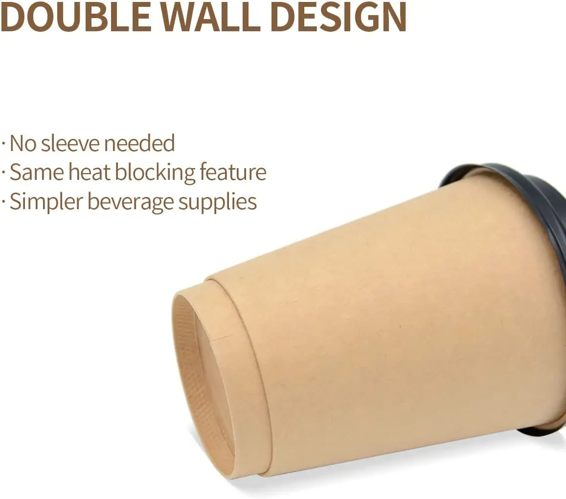 Hot selling disposable 100% biodegradable 4oz 8oz double wall hot double wall coffee cup kraft paper cups manufacture