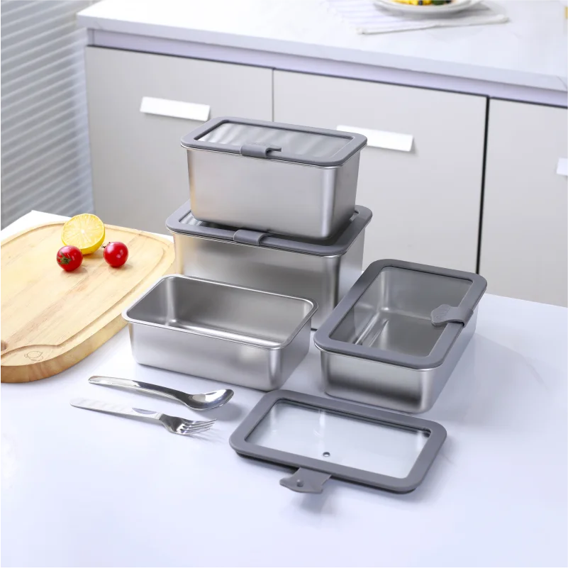 Lekfre Food Storage Containers With Tempered Glass Lids 304 Stainless Steel  Storage Containers Meal Prep Containers for Kitchen