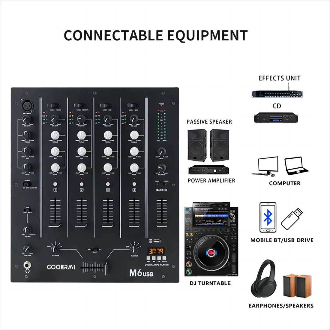 4-kanaals Bluetooth mini-audiomixer geluidskaart DJ 16 digitale