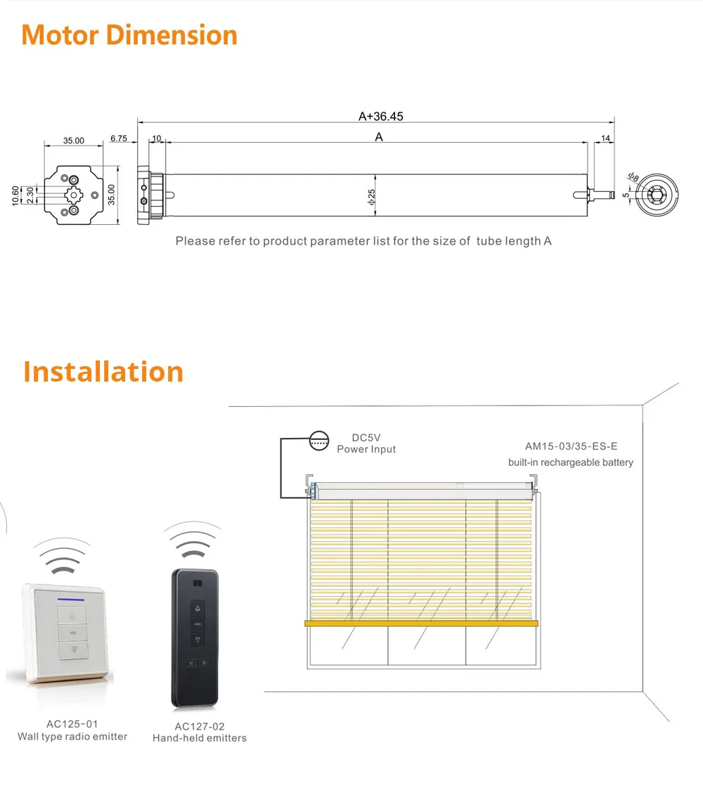 Zemismart WiFi Control Mode Rechargeable Solar Panel Roller Blind Motor 38mm Tube Electric Roller Blind Shade RF Remote Control