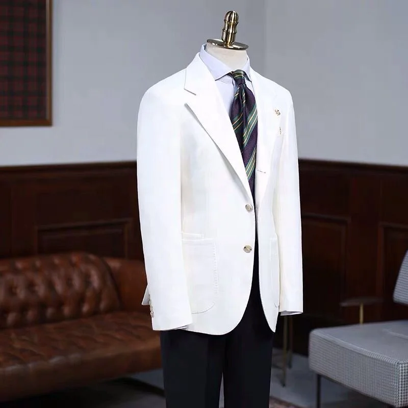 MTM Made to Measure Customized Handmade Custom Casual Slim Fit White Plus Size Groom Wedding Coat Pant Men Suit