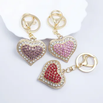 Fashion Heart Shape Sparkling Charm Keychain Crystal Rhinestone Pendant Key Ring Key Chain Gifts