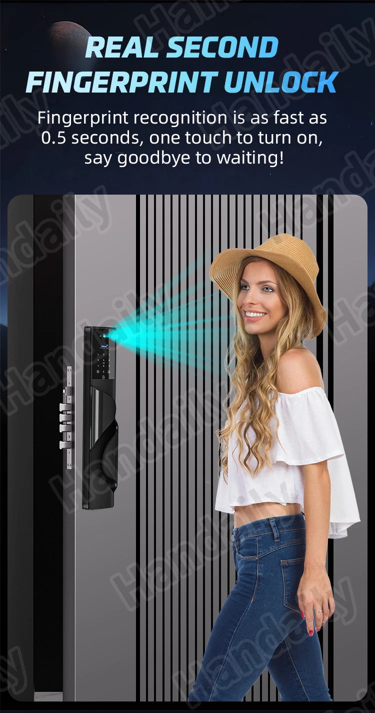 handaily palm face recognition smart lock tuya wifi video monitoring intercom smart door lock with 6590 mortise s9-6