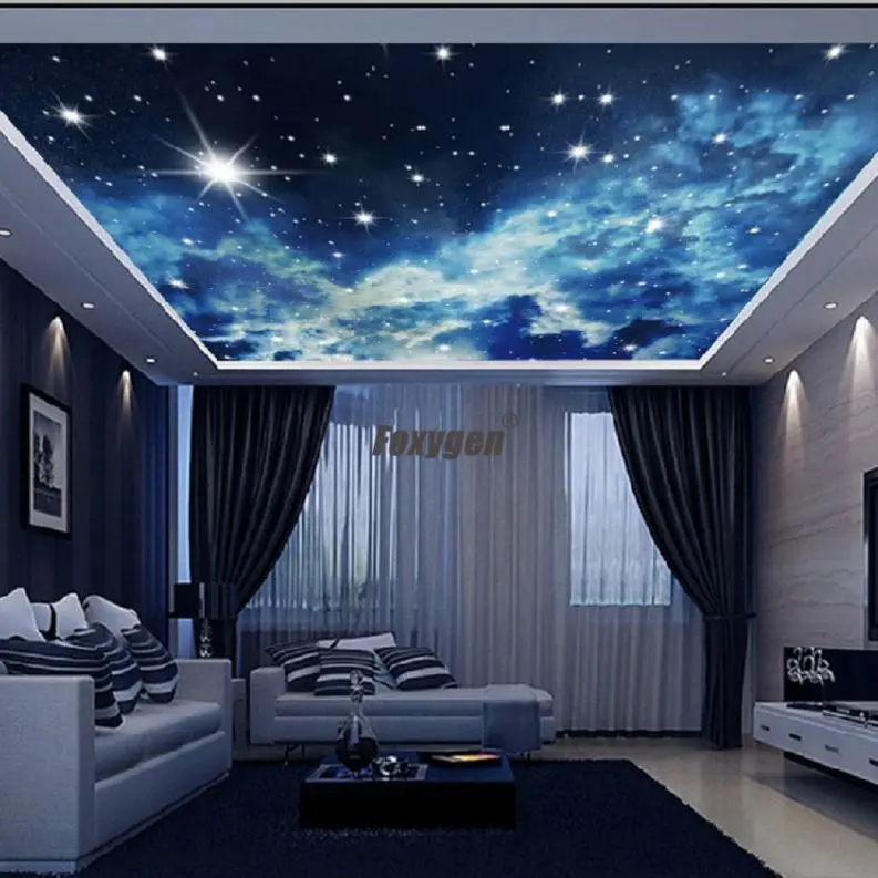 ベッドルーム天井装飾夜空星デザインプリントストレッチ天井