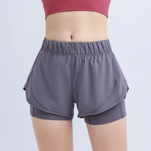 Double Layer Gym Shorts Fashion 2 in 1 Running Yoga Shorts Casual High Waist Workout Women Athletic Yoga Shorts with Pockets