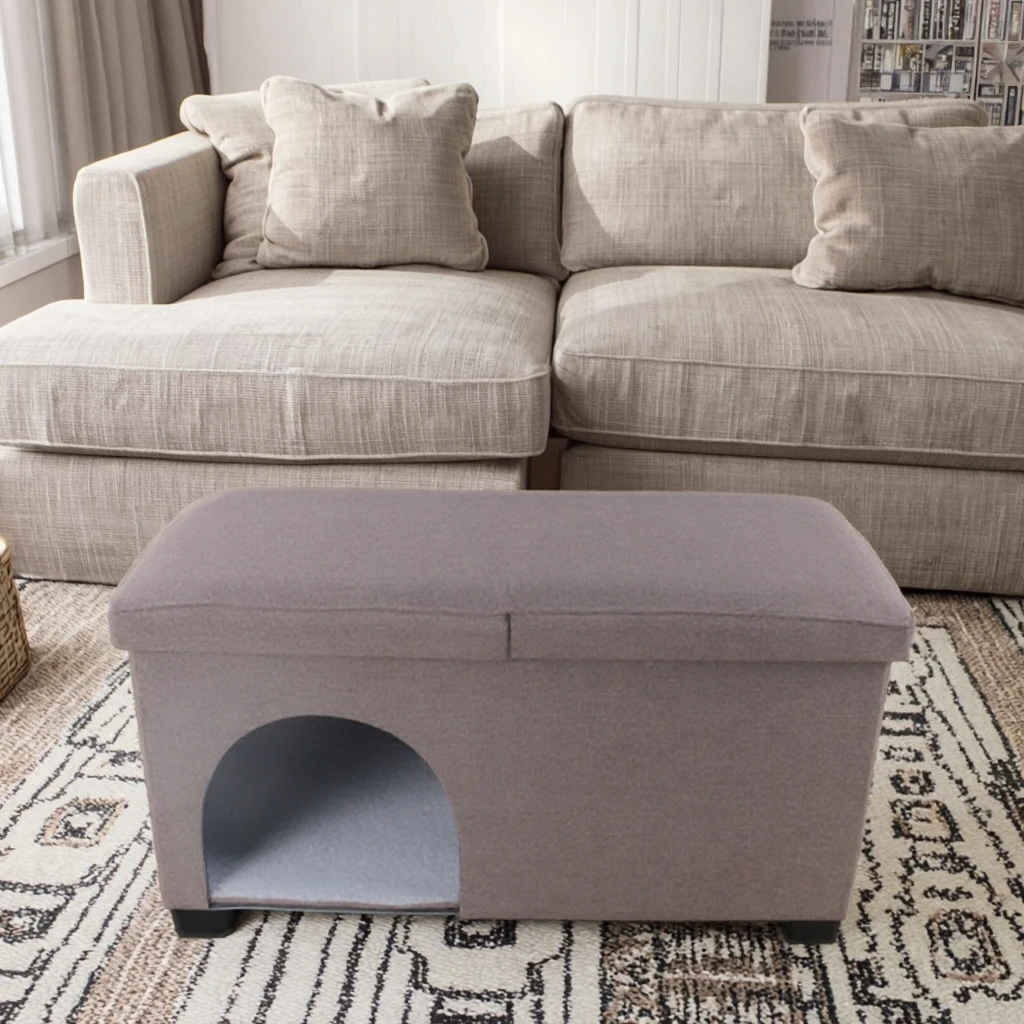 Custom Modern Durable Large Capacity Fabric Ottomans for Pets Foldable Storage Stool for Apartment Use