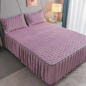 Winter Velvet Hot Sale Home and Hotel Solid Bed Cover High Quality  Bed Skirt
