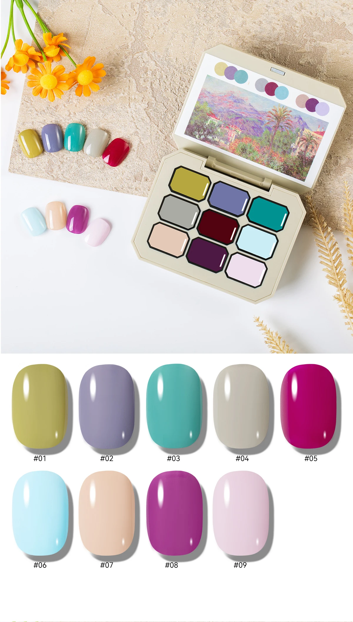 9 colors Private Label Solid Nail Gel Palette For Nail Art Design Uv Led Soak Off Solid Cream Mud Resin Uv Gel supplier