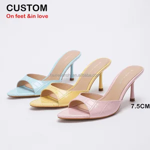 4302A-17Lady's Sexy Open Toe Gold Fashion Heeled Slipper Sandals Breathable Stone Pattern for Spring Summer Parties Dress