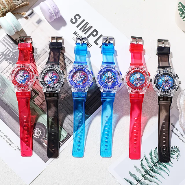 Wholesale Unisex Ultraman Night Light LED Electronic Watch for Students and Kids Luminous Plastic Material for Children