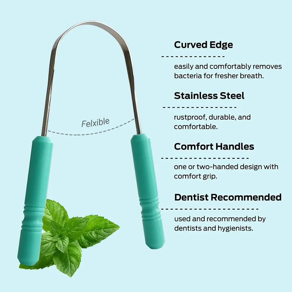 Custom Logo Tongue Scraper for Adults Kids With Case Stainless Steel Tongue Cleaner Linen Travel Pouch Scrubber to Remove Tongue