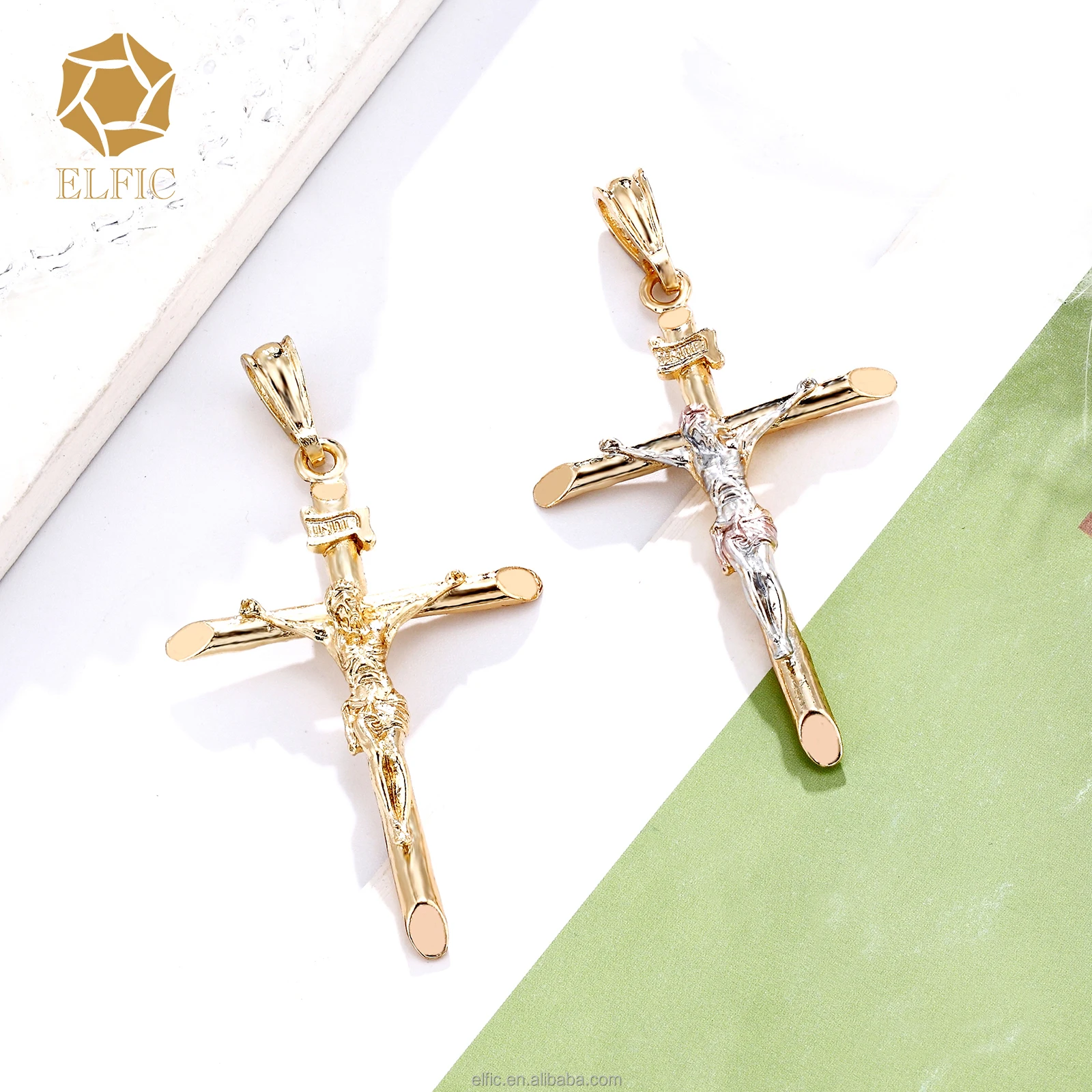 Elfic Fashion Jewelry Necklace Christian Pendant,hot Sale 14K Gold Plating Cross Pendant
