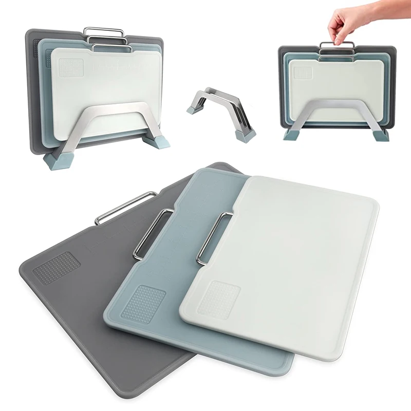 3 in 1 Custom Kitchen Meat Cutting Board Set Food Grade Plastic Chopping Board with Scale and Stand