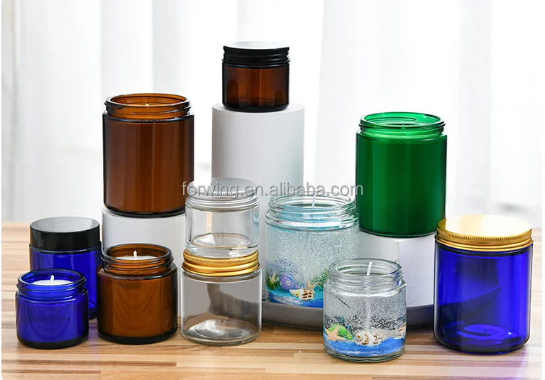 Wholesale 4oz 8oz Clear/Amber Customer Label Empty Glass Candle Jars With Metal Lids manufacture
