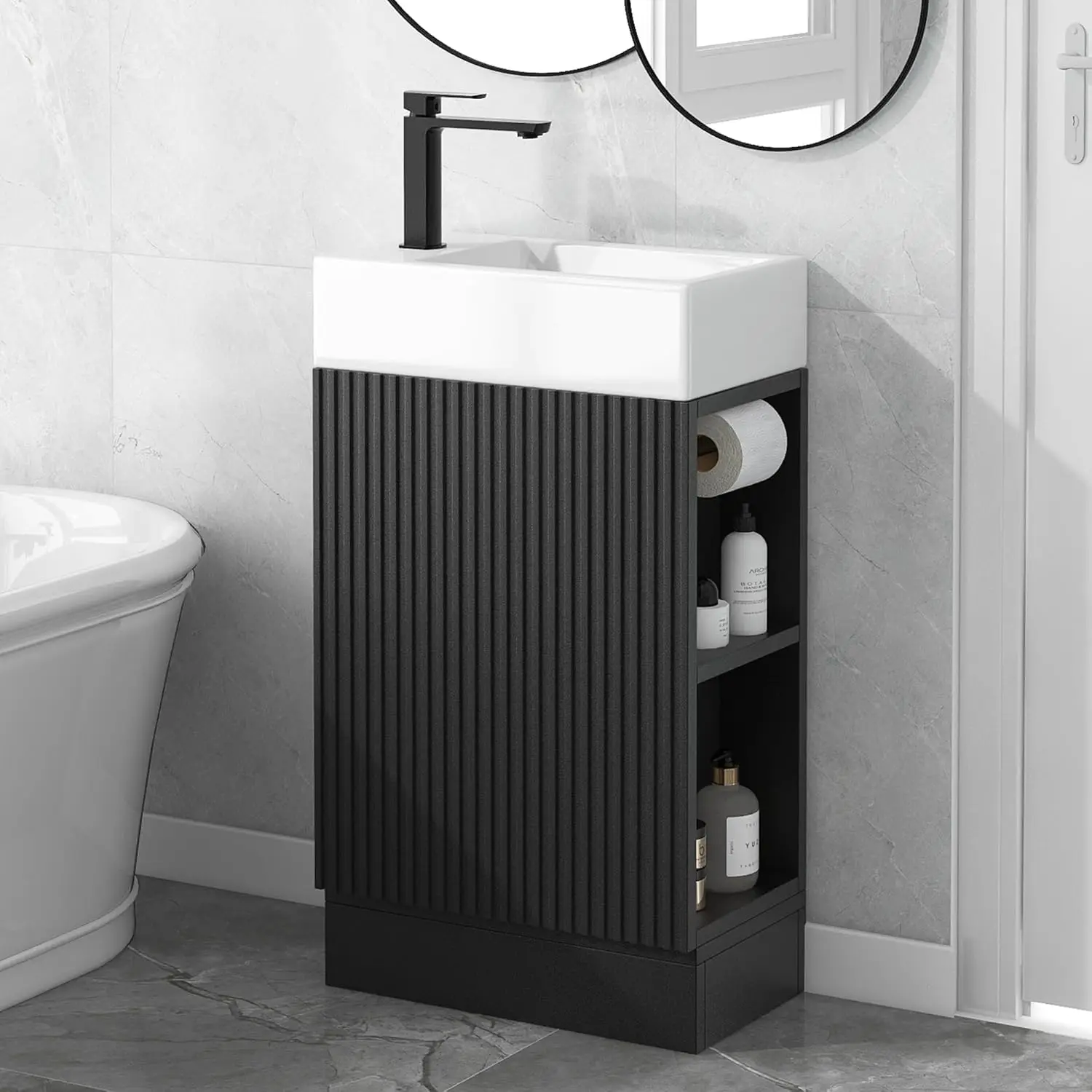 product customizable small bathroom vanity storage cabinet  integrated ceramic sink design for small bathroom-10