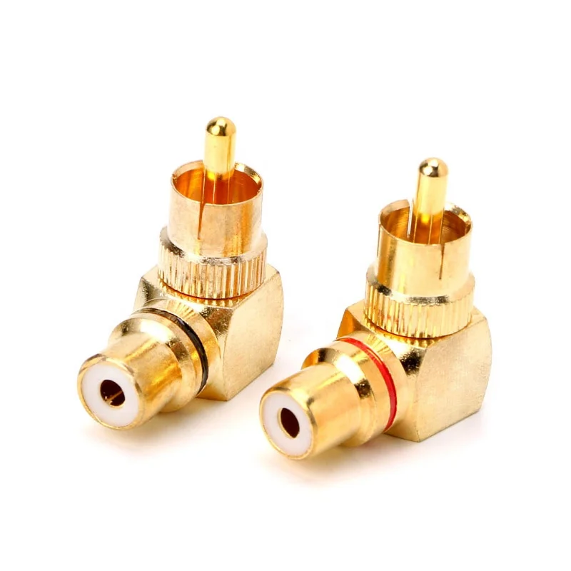 RCA Right Angle Male to Female Gold-Plated Brass Banana Connector 90 Degree AV Audio Adapters Cable Plug Butt Cap