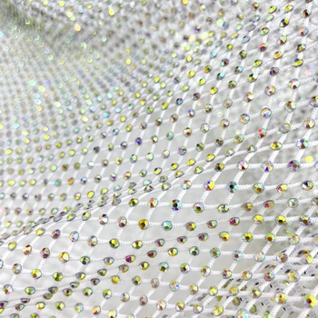 SH002 hot selling AB rhinestone mesh fabric SS10 elastic crystal diamond fabric mesh by yard