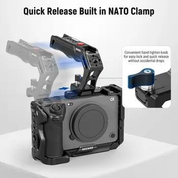 NEEWER PG005E 3/8" ARRI Locating Hole Cold Shoes 1/4" Threads NATO Top Handle With Record Button for A7 ZV1 S5 II X-T5 detail image