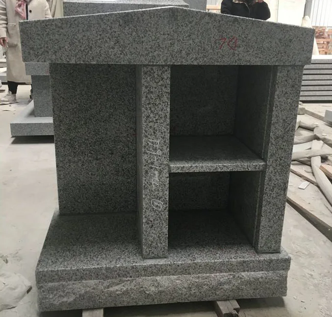2 Niche Gray Granite Columbarium with Black Door  and Vase 1 Year Warranty Tombstones and Monuments