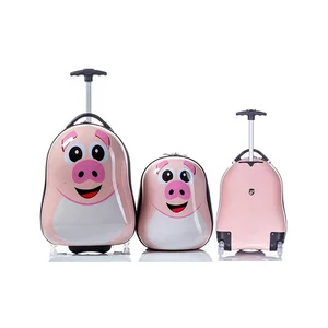 Wholesale Pink Pig Pattern School Children Travelling Bags Luggage Trolley Set