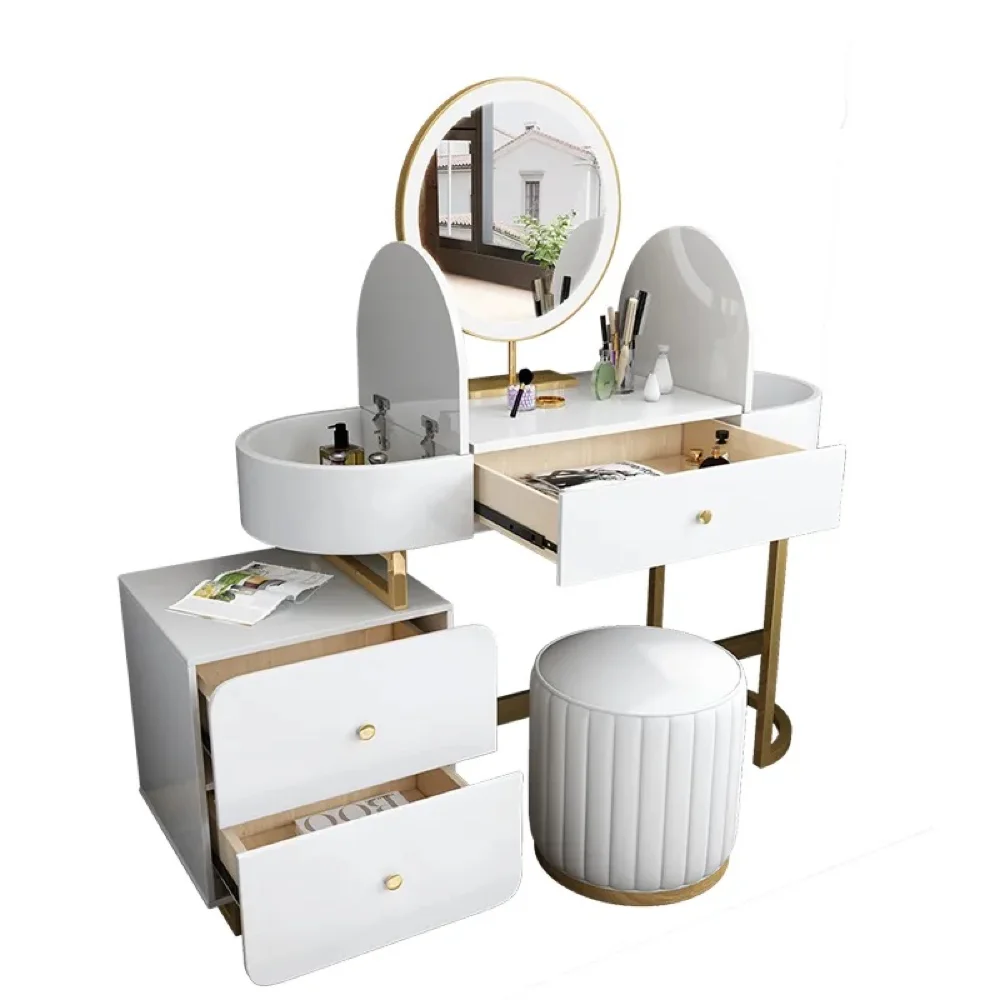 Luxury Gold White Black Dressing Table With Led Mirror And Drawers