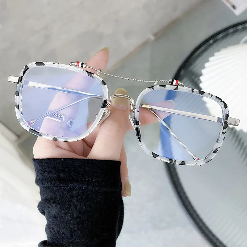 Unique Designer Anti Blue Light Square Pilot Glasses Retro Double Beam  Spectacles Frame Trendy Popular Optical Eyeglasses Frames