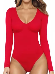 Autumn Winter Long-sleeved V-neck Spaghetti Strap Jumpsuit Women's Sexy Wrinkle-Resistant Viscose/Polyester Seamless