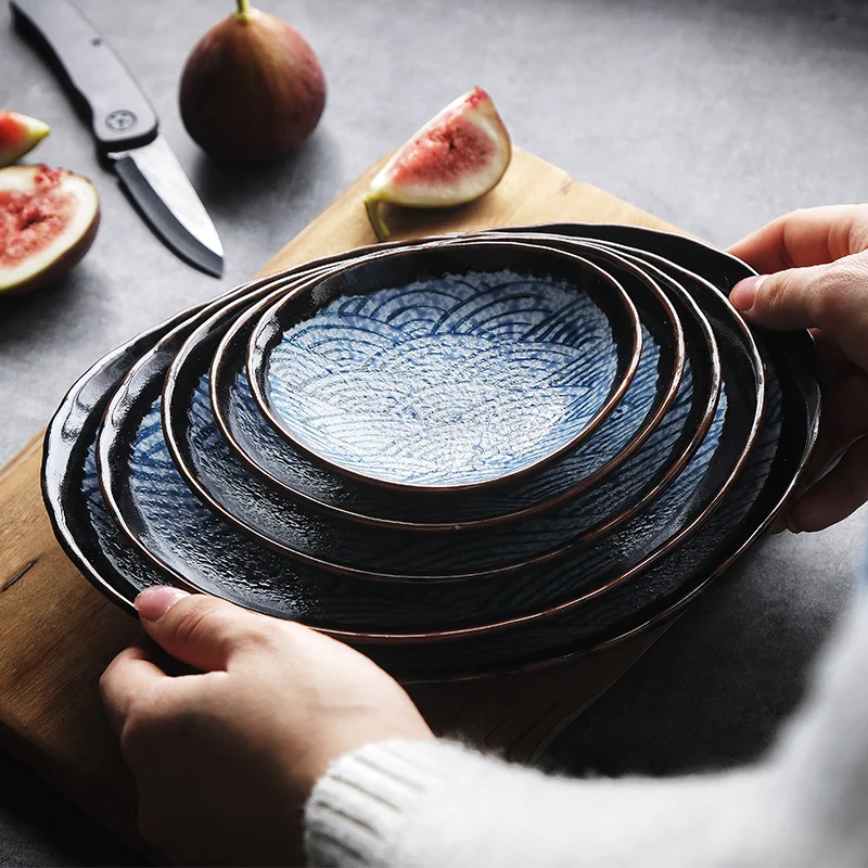 Hand Painted High Quality Dishes Set Oval Boat Shaped Japanese Salad Plates Ceramic Sushi Plate in Restaurants