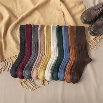 Vintage linen pattern stockings thickened warm wool loose socks women
