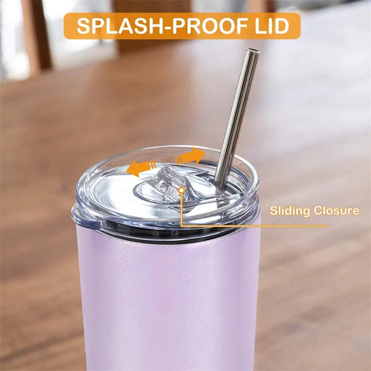 20 Oz Stainless Steel Skinny Tumbler With Lid And Straw,Double Wall ...