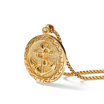 2022 Popular men 18k gold anchor pendant stainless steel long necklace in stock