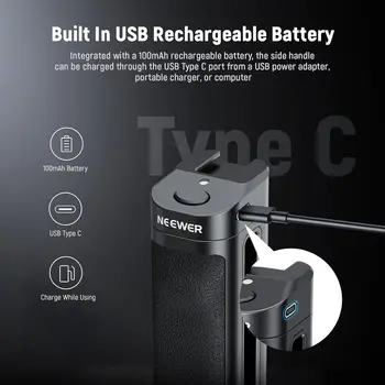 NEEWER Bluetooth Side Handle Shutter Release with 2.2"-3.2"/55-82mm 360 Phone Clamp & SSD Holder, Cold Shoes, 100mAh product image