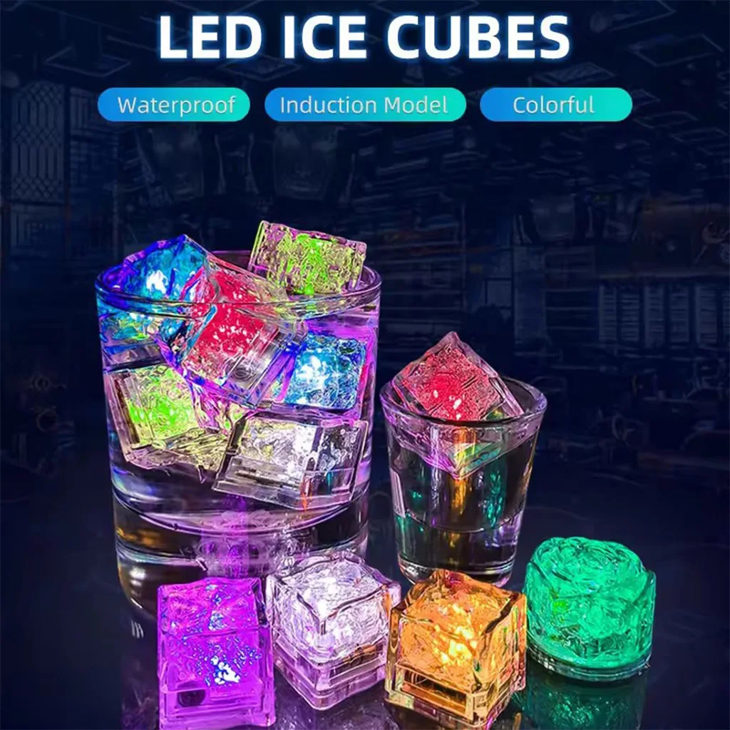 Wholesale custom square water activated waterproof plastic reusable flashing light up led ice cube for drinks cocktails bourbon