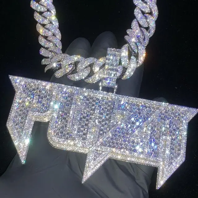 Hip Hop Jewelry Mens Iced Out Custom Letter Pendant 925 Sterling Silver VVS Moissanite Diamond Number Name Initial Logo Pendant