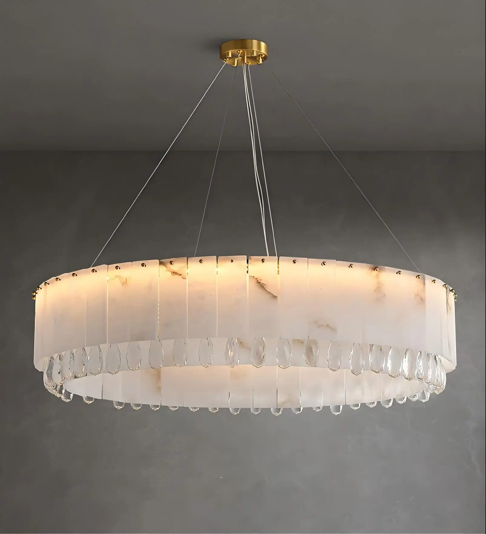 Dinning Table Hanging Decorative Round Ball Led Pendant Lamp Brass Alabaster Chandelier Luxury Snowflake Marble Lights