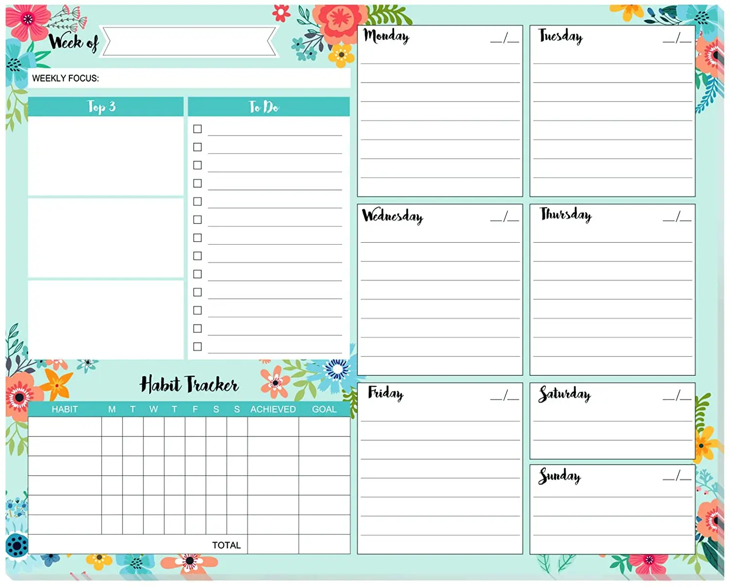 Еженедельный планировщик, подставка со списком дел, 53 листа, 10x8 дюймов, настольный планировщик и Еженедельный планировщик с привычным трекером, календарь на холодильник