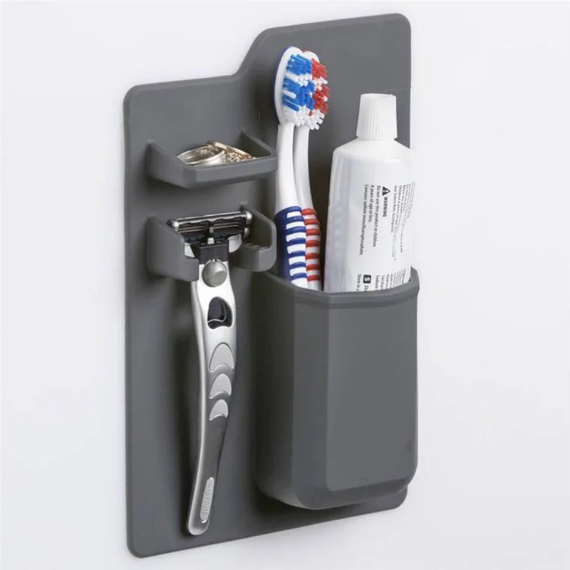 Bathroom Shower Multifunction  Rack Cup Storage Organizer Custom logo Smart Silicone Toothbrush Toothpaste Holder Wall Mount