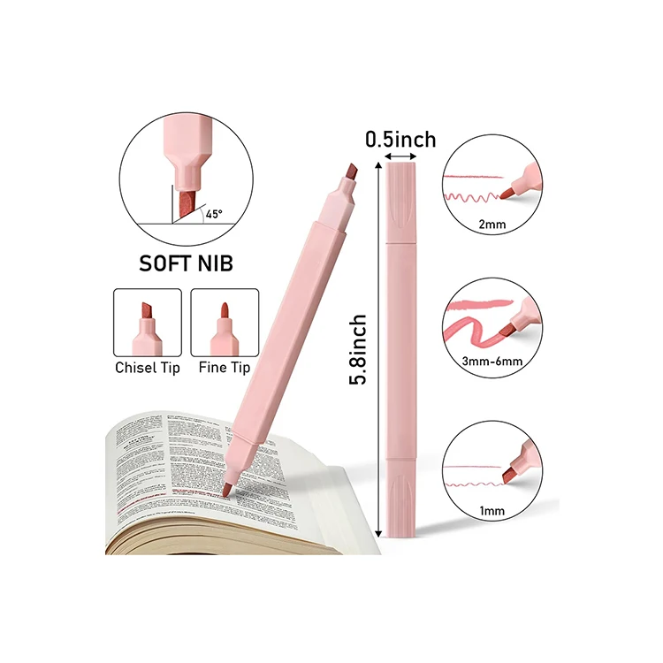 Zhejiang Manufacturer Oem New Design No Bleed Colored Dual Tip Bible Highlighter Marker Pen Set Kawaii Text Markers for