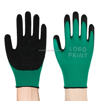 Custom Logo Gardening Gloves Gray Yarn Blue Crinkle Anti Slip Wear Resistant Gloves Latex Crinkle Coating Gloves