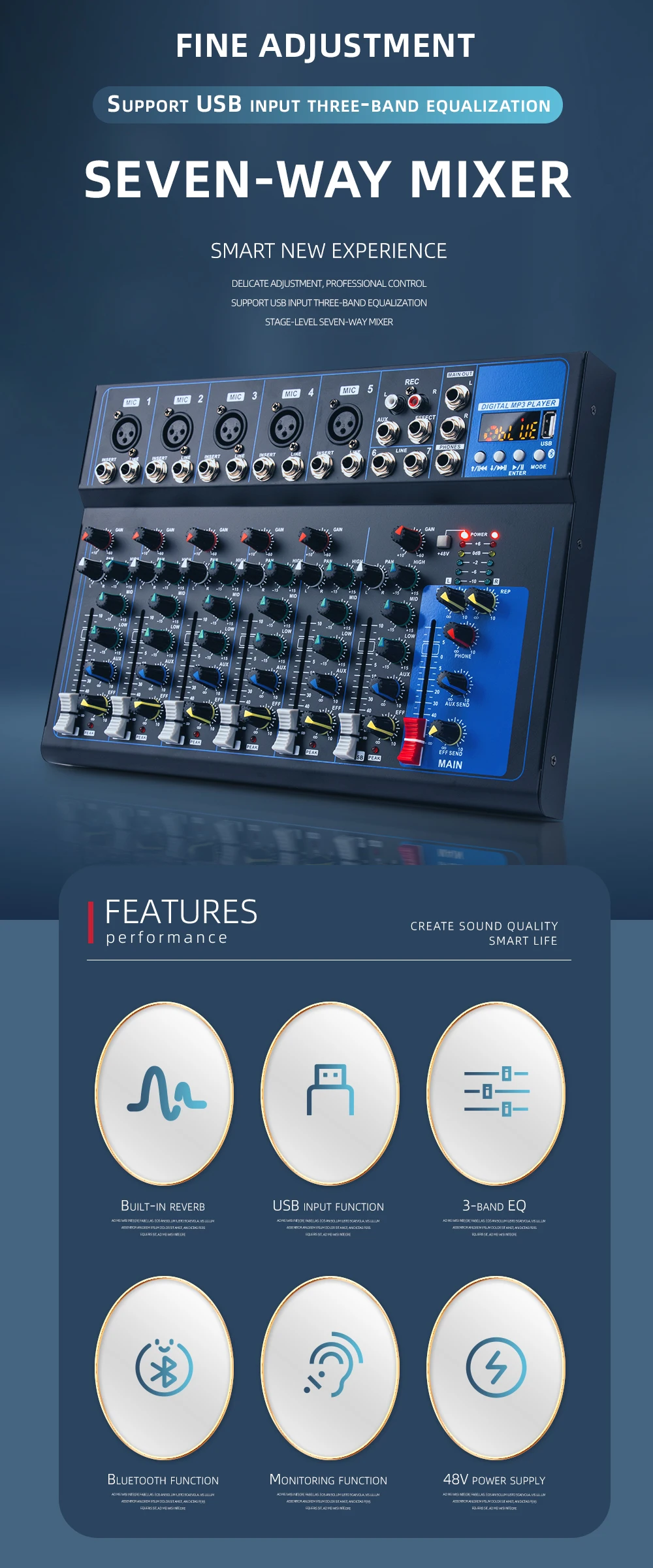 F7 7 Channel Mixing Console With Usb Function Suitable Audio Sound Card