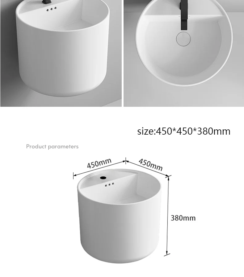 Ceramic sanitary ware modern round bathroom sink white color wall mount basin hand washbasin wall hung basin supplier