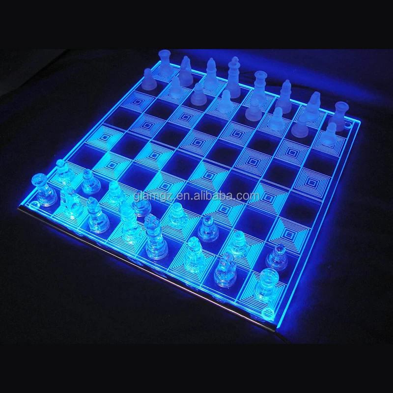 3D Acrylic LED Light Glowing Chess Set Luxury Cut Chessboard Executive Board Game Clear Neon