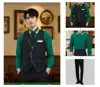 Conjunto de 3 piezas para hombre: camisa verde + chaleco + pantalón negro