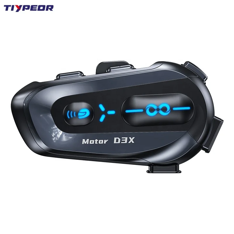 TIYPEOR Motorcycle Bluetooth Headset with 6 Riders Helmet Intercom Music Sharing Noise Cancellation FM Radio Microphone