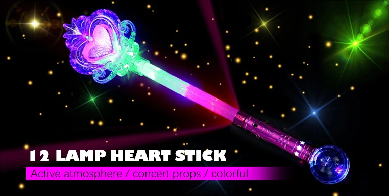 Party favor glow sticks toys led flashing heart light up magic wands birthday party luminous toys glow stick for girls