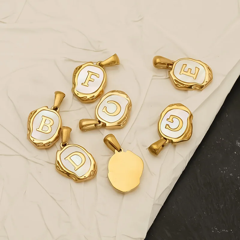 Initial Shell Pendants Baroque Shell Initial Pendant | 18K PVD Gold Plated Stainless Steel ...